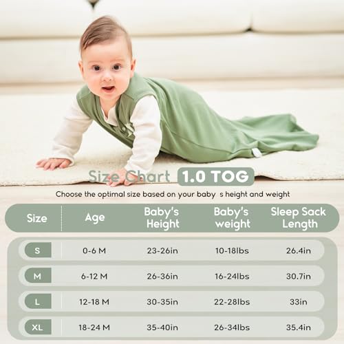 Yoofoss Baby Sleep Sack 12-18 Months TOG 1.0 Baby Wearable Blanket, 2 Pack 100% Organic Cotton Infant Toddler Sleeping Sac...