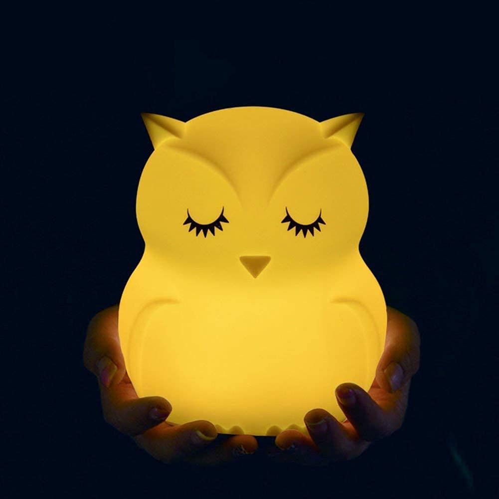 Tianhaixing Big Owl Night Light - Rechargeable Led Silicone Lamp, Adjustable Brightness, 9 Colors, White, Model Thx8859-6