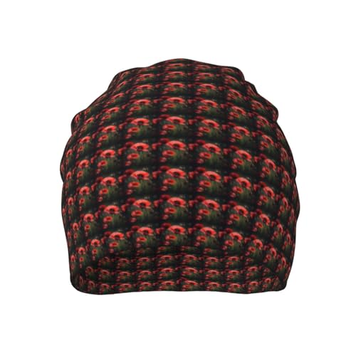 Red Poppy Flower Print Winter Beanie Hat Men Women Soft Lightweight Thermal Cap for Outdoor Skiing Wear
