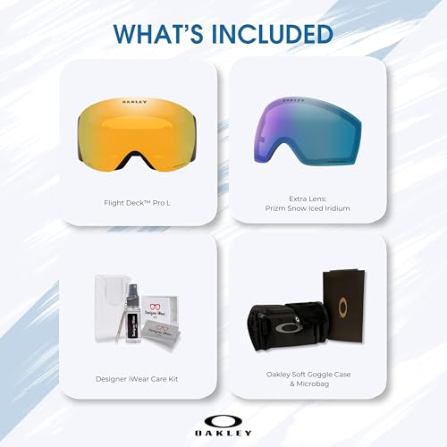 Oakley Flight Deck Pro M/L Ski Goggles For Men For Women OO7138, OO7139 + SPARE Lens Bag + BUNDLE with Care Kit