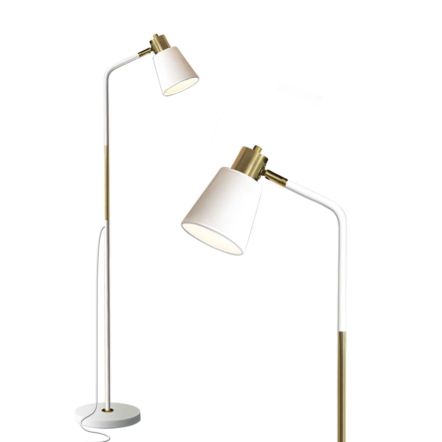 LALISU Industrial Floor Lamp - Adjustable Metal Heads, Rustic Farmhouse Style, White, Task Lighting for Living Room & Bedroom