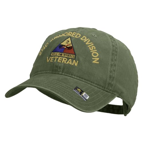 U.S. Army 2nd Armored Division Embroidered Washed Solid Pigment Dyed Cotton Twill Brass Buckle Cap