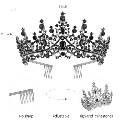 VELSCRUN Black Crystal Birthday Tiara Crowns for Women Girls It's My Birthday Sash Queen Girls Princess Crown with Combs H...