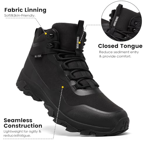 SHULOOK Men's Waterproof Hiking Boots Outdoor Lightweight Breathable Trekking Camping Mountaineering Shoes