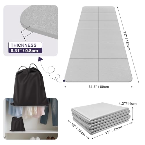 Foldable Yoga Mat for Travel 72"x 32"x 0.32"Inch, 8mm Thick Folding Exercise Mat, Outdoor Non-slip Pilates Mat for Women &...