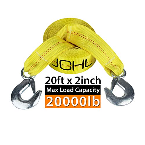 JCHL Nylon Tow Strap with Hooks 2”x20’ Car Vehicle Heavy Duty Recovery Rope 20,000 lbs Capacity Tow Rope for Car Truck Jee...