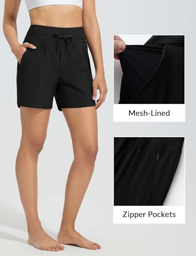 baleaf Women's 5" Swim Board Shorts High Waisted Quick Dry UPF 50+ Swimsuit Swimming Bottoms with Boxer Liner Zipper Pockets