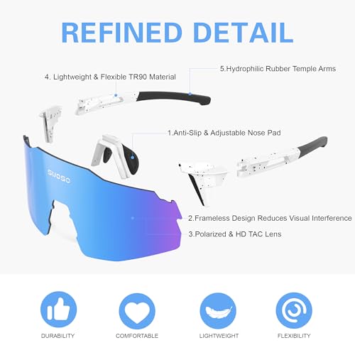 suoso Sports Cycling Sunglasses for Men: Lightweight UV Protection Polarized Sun Glasses for Youth Baseball Softball Running