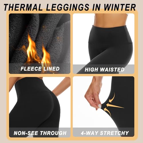 MOREFEEL 3 Pack Thermal Fleece Lined Leggings Women,High Waisted Tummy Control Warm Winter Yoga Workout Thick Pants