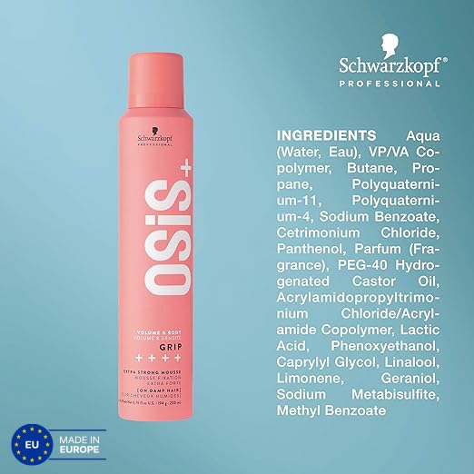 OSiS+ Grip Extreme Hold Mousse - Extra Strong Control and Volume with Lasting Definition and Natural Shine - Volumizing Formula