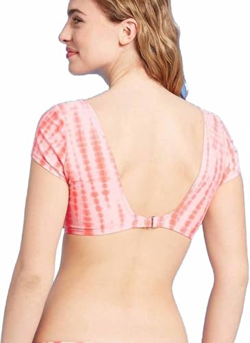 Xhilaration Juniors' Cinched Cap Sleeve Crop Bikini Top (Coral Tie-Dye)