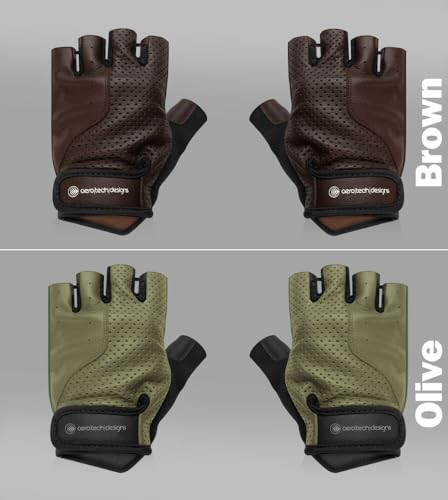 AERO|TECH|DESIGNS | Vintage Leather Gel Padded Palm Fingerless Gloves | Full Grain Genuine Leather