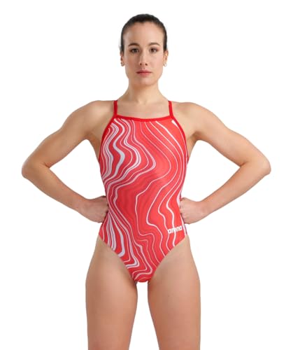 Arena Womens Arena Performance Women's Marbled Sports Swimsuit Light Drop Back Bathing Suit