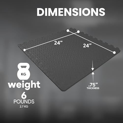BalanceFrom 24x24 Inch EVA Interlocking Foam Exercise Tile Mat – Non-Slip Puzzle Flooring for Home Gym, Fitness Studio, or...