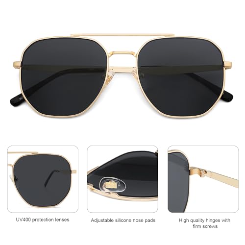 SOJOS Classic Square Aviator Sunglasses for Women Men Retro Hexagon UV400 Protection Shades SJ1222