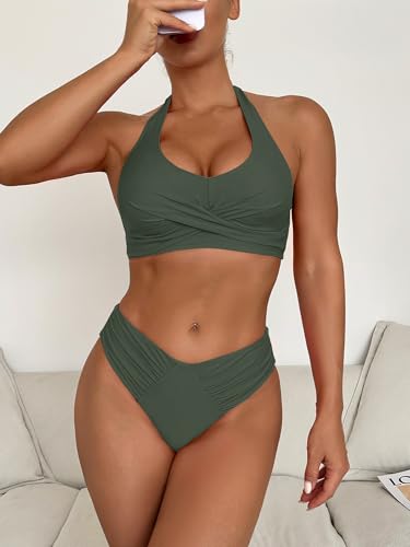 ANRABESS Womens Bikini Sets Two Piece Swimsuits High Waisted Halter Twist Front Bathing Suit 2026 Summer Beach Swimwear