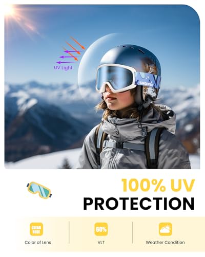 SNOWER Kids Ski Goggles, Anti-Fog Snow Goggles with OTG Design, 100% UV Protection, HD Lens for Kids Boys Girls