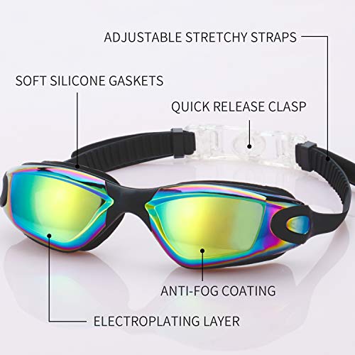 Romoc 4 Pack Kids Swim Goggles Ages 6-14 UV Protection Anti Fog No Leaking Pool Swimming Goggles for Boys Girls Youth