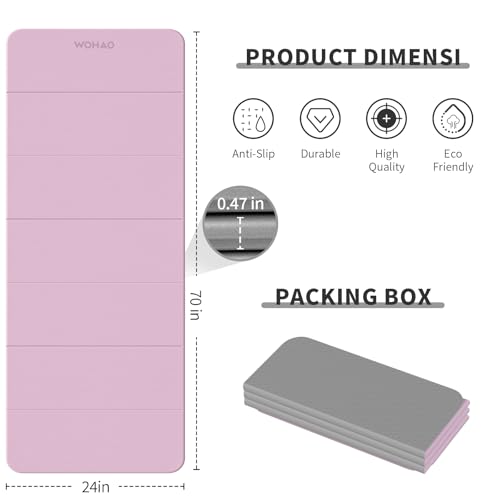 WOHAO 7-Fold Yoga Mat 70"x24" - 1/2 Inch Thick Folding Exercise Mat, Compact Non-Slip TPE Mat for Travel, Storage, Yoga & ...