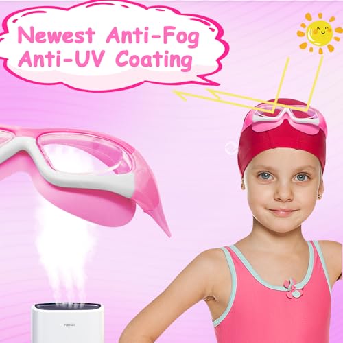 Vvinca Kids Swim Goggles for Kids 3-12, Upgraded Design with Ear & Nose Plug, Wide View Anit-Fog No Leak Water Pool Goggle