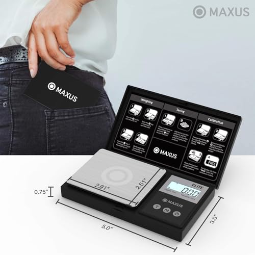 MAXUS Digital Pocket Gram Scale 500g x 0.01g High Precision with Tray, Weighs Small Food, Jewelry, Ounces, Grains, LCD Dis...