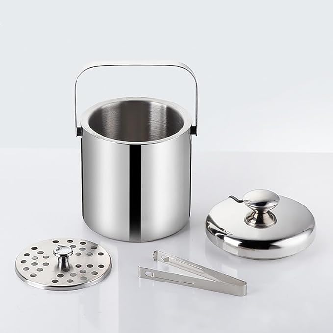 Double-Wall Stainless Steel Wine Ice Buckets with Lid,Tong&Strainer, for Cocktail Bar,Parties Chilling Beer Champagne,Keep...