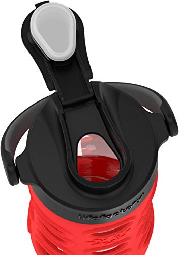Lifefactory 12-Ounce Glass Water Bottle with Active Flip Cap and Protective Silicone Sleeve, Apple Red