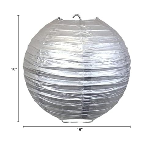 Matissa Pack Of 3 Round Paper Lanterns - Silver, 16/40Cm, Wedding & Birthday Party Decoration