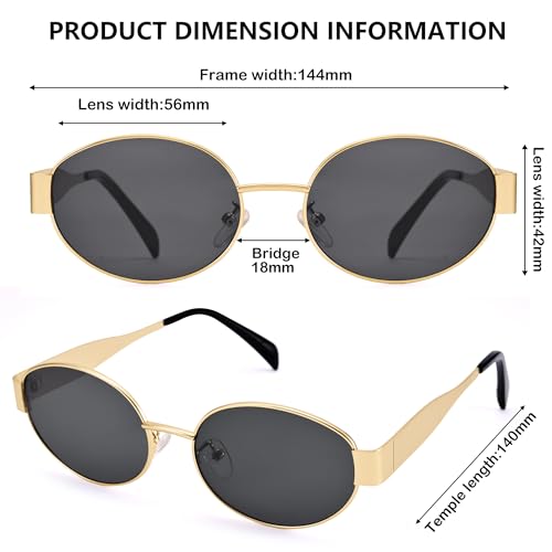 DIMENSIP Retro Oval Sunglasses for Women Men - Trendy Gold Sun Glasses - Fashion Metal Frame Shades