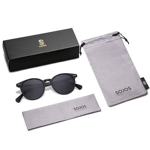 SOJOS Small Round Classic Polarized Sunglasses for Women Men Vintage Style UV400 Lens MAY SJ2113