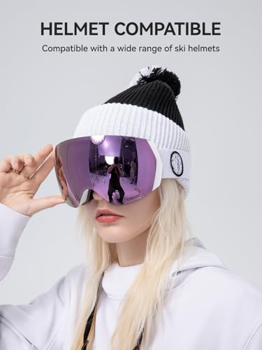 COPOZZ H2 Ski Goggles, Hyperbolic OTG Snow Goggles, Reduce Visual Distortion, UV 400, Snowboard Goggles for Adult Men Women