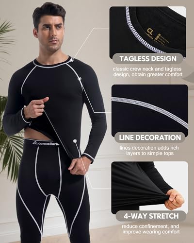 CL convallaria 4 or 2 Pack Men's Thermal Shirt Long Sleeve Fleece Lined Tops Base Layer Long John Shirts for Menn