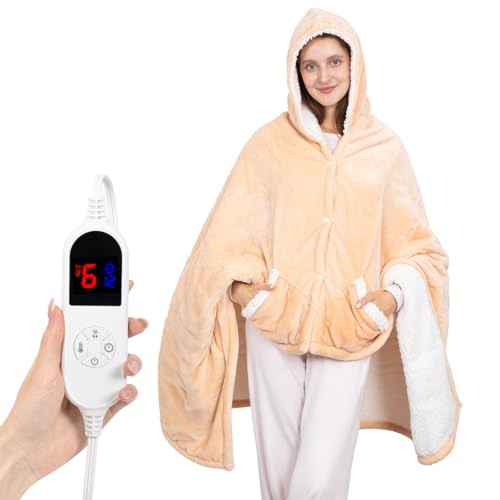 DAILYLIFE Wearable Heated Blanket, 40"x70" Eletric Throw with 6 Heating Levels and 12 Hours Timer, Heated Wrap Poncho Shaw...