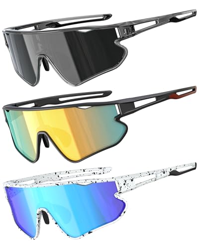 QALLY 3PACK Kids Sunglasses Youth Baseball Sunglasses for Boys Girls Age 4-14, Softball Cycling UV400 Protection Sports