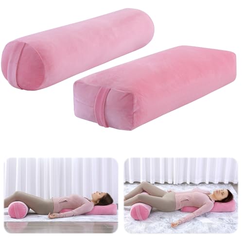 ROYALAY 2 Pcs Yoga Bolster Pillow for Restorative Yoga, Rectangular and Cylinder Meditation Pillow Set with Carrying Handl...