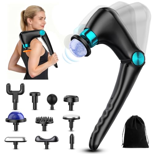 Folding Massage Gun with Heat & Cold Therapy for Women Men, Back & Deep Tissue Massager with 10 Heads, Quiet Rechargeable ...