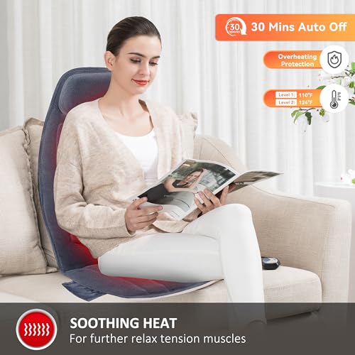 Snailax Massage Seat Cushion with Heat - Extra Memory Foam Support Pad in Neck and Lumbar,10 Vibration Massage Motors, 2 H...