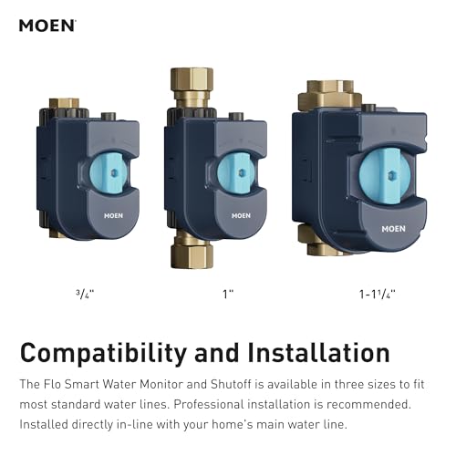 Moen Flo Smart Water Monitor and Automatic Shutoff Sensor, Wi-Fi Water Leak Detector for 3/4-Inch Diameter Pipe, 900-001