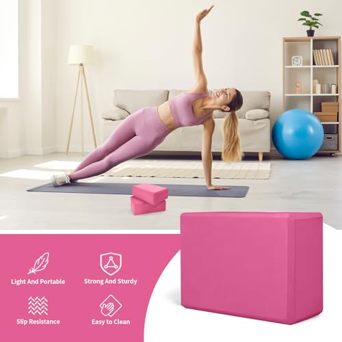 Yoga Block 2 Pack 9"x6"x3", Sturdy Yoga Foam Blocks, High Density & Non Slip Surface for Pilates & Stretching, Fitness Acc...