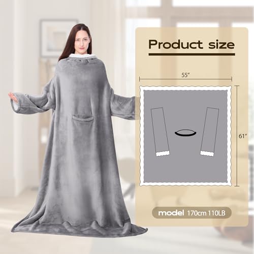 NORD ECO Wearable Blanket with Sleeves, Cozy Wearable Blanket with Arms and Pockets for Women Men, Warm TV Wrap Throw Blan...
