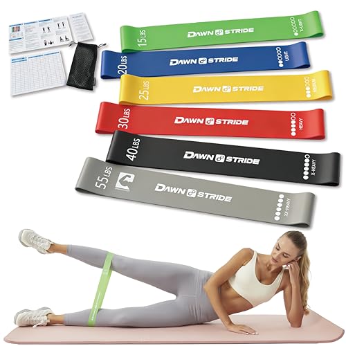 DawnStride 6-Levels Resistance Exercise Loop Bands Set – Elastic Workout Bands for Yoga, Strength Training, Physical Thera...