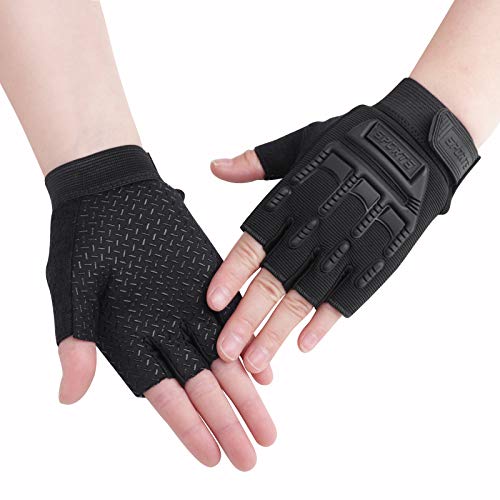 Kids Half Finger Cycling Gloves - Breathable Non Slip Bike Riding Gloves with UV Protection for Boys & Girls Aged 6-10