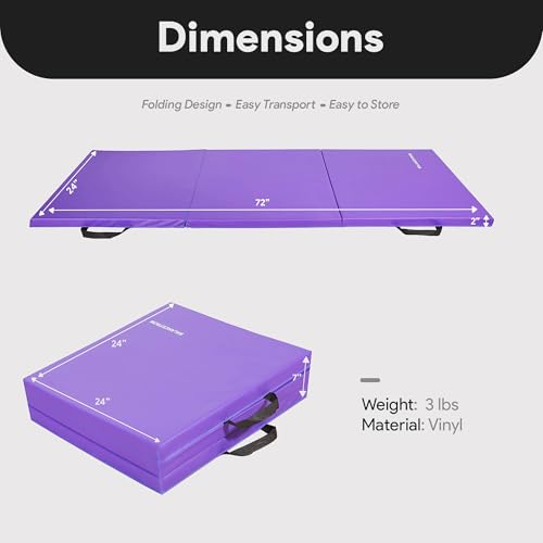 BalanceFrom 6x2 Feet 3-Panel Folding Gymnastics Mat – 2-Inch Thick Pad with Vinyl Surface and Carrying Handles for Tumblin...