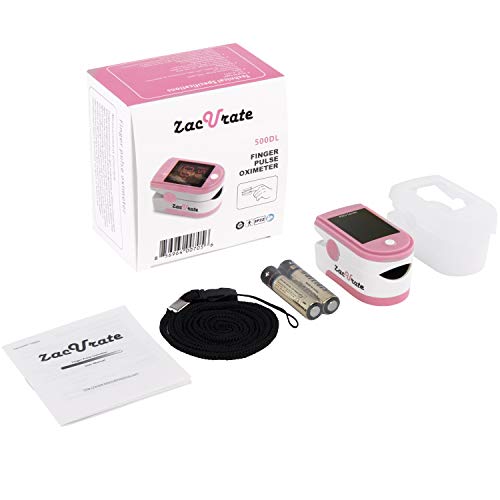 Zacurate Pro Series 500DL Fingertip Pulse Oximeter Blood Oxygen Saturation Monitor with Silicone Cover, Batteries and Lany...