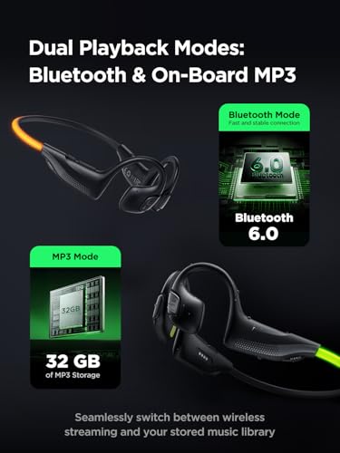 HAKII Light 2 Open Ear Headphones, IPX5 Air Conduction Headphones with 180° Ultra-Bright Beacon String, 16H Playtime, Spor...