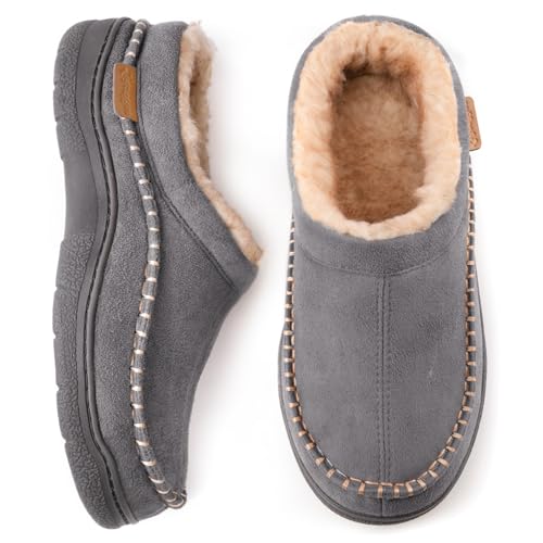 Zigzagger Men's Slip On Moccasin Slippers, Indoor/Outdoor Warm Fuzzy Comfy House Shoes, Fluffy Wide Loafer Slippers