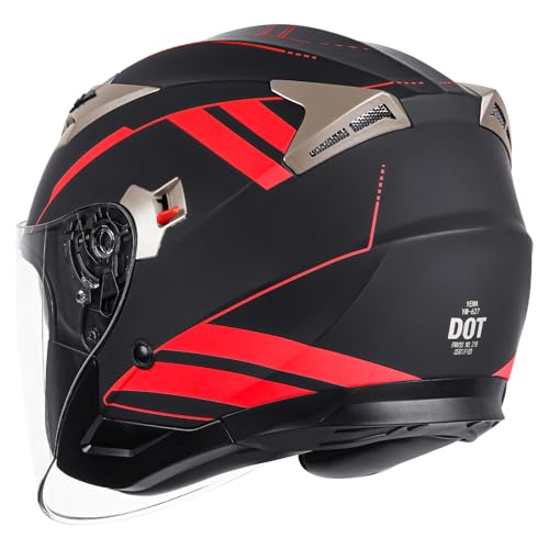 YEMA Open Face Motorcycle Helmets, DOT Approved 3/4 Moped Helmet Dual Visor Quick Release Buckle, Helmets for Adults Motor...