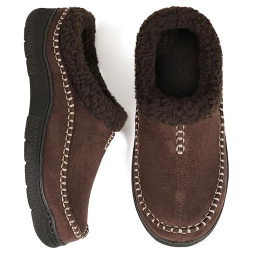 Zigzagger Men's Slip On Moccasin Slippers, Indoor/Outdoor Warm Fuzzy Comfy House Shoes, Fluffy Wide Loafer Slippers