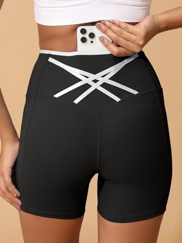Aoysky Womens Workout Biker Shorts 5" Color Block High Waisted Yoga Athletic Shorts
