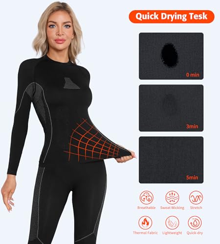 ATTRACO Womens Thermal Underwear Top and Bottom Sets Women Long Johns Warm Base Layer for Cold Weather